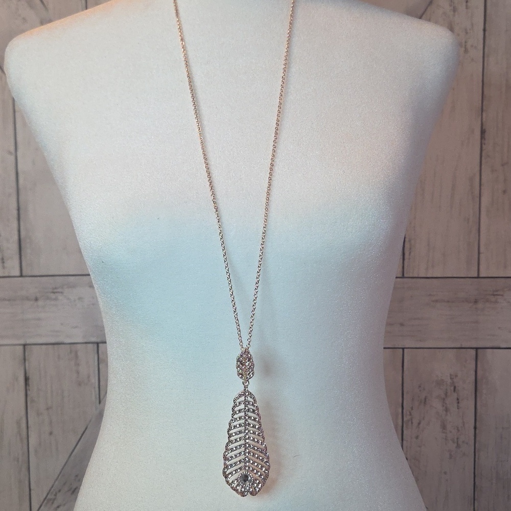 Park Lane Rose Gold Crystal Feather Necklace